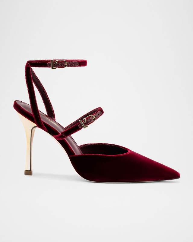 Kris Velvet Ankle-Strap Evening Pumps